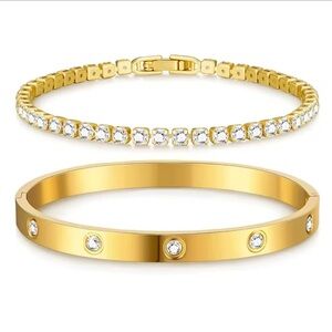Luxury Gold Bracelet Set – Crystal Tennis & Bangle Duo
